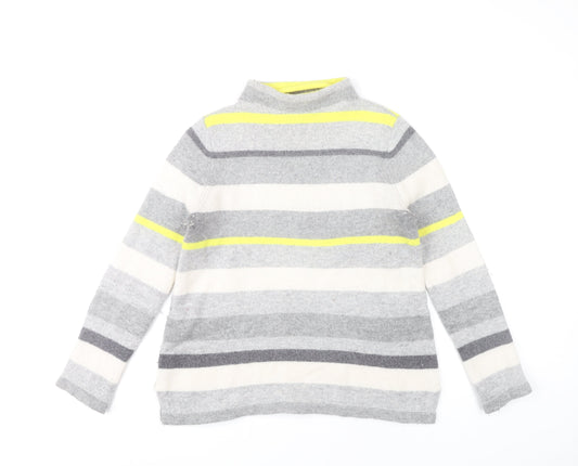 Paul Costelloe Womens Grey Striped Mock Neck Wool Blend Jumper Size 12