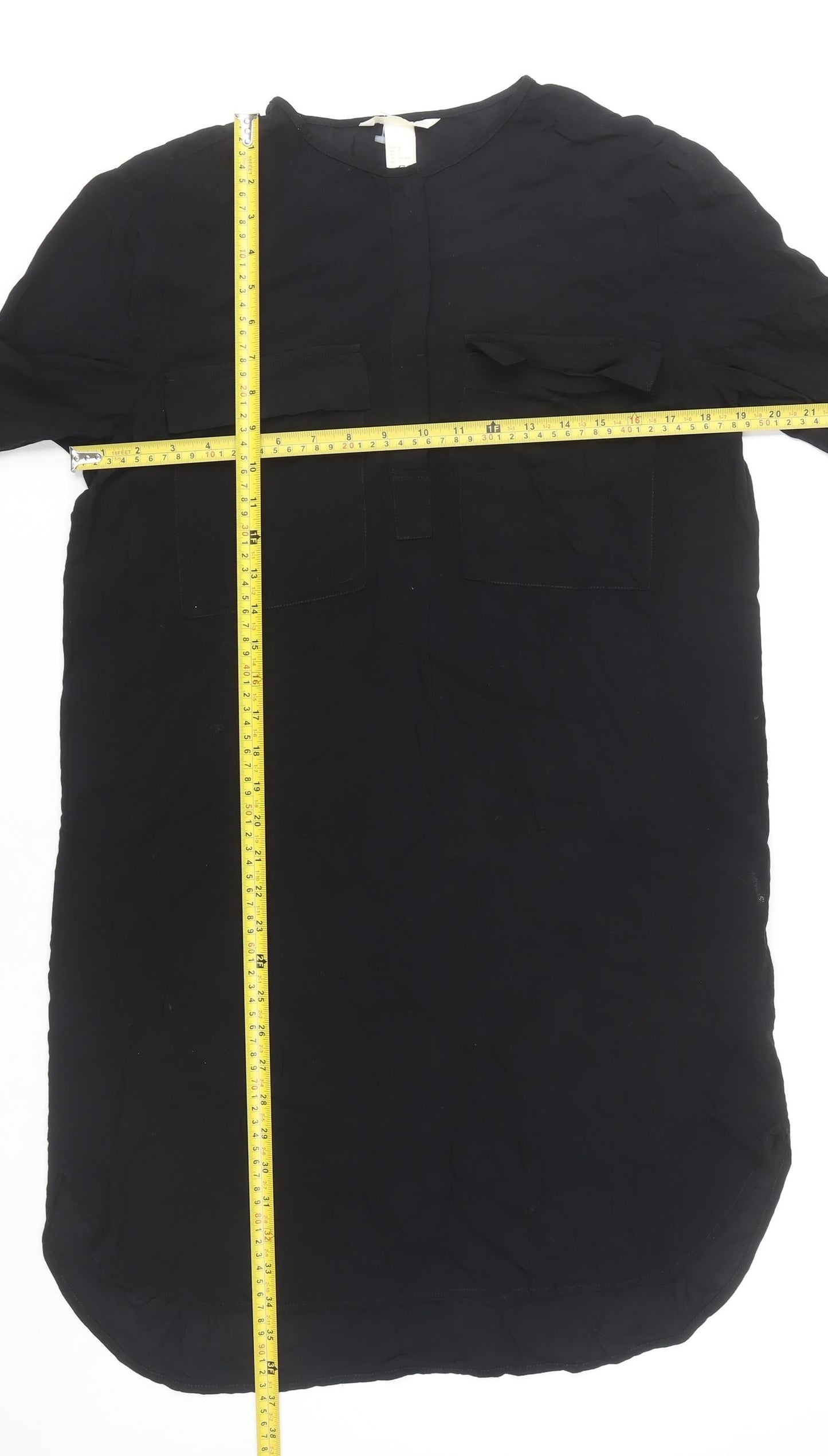 H&M Womens Black Knee Length Shirt Dress UK 8 Viscose 3/4 Sleeve