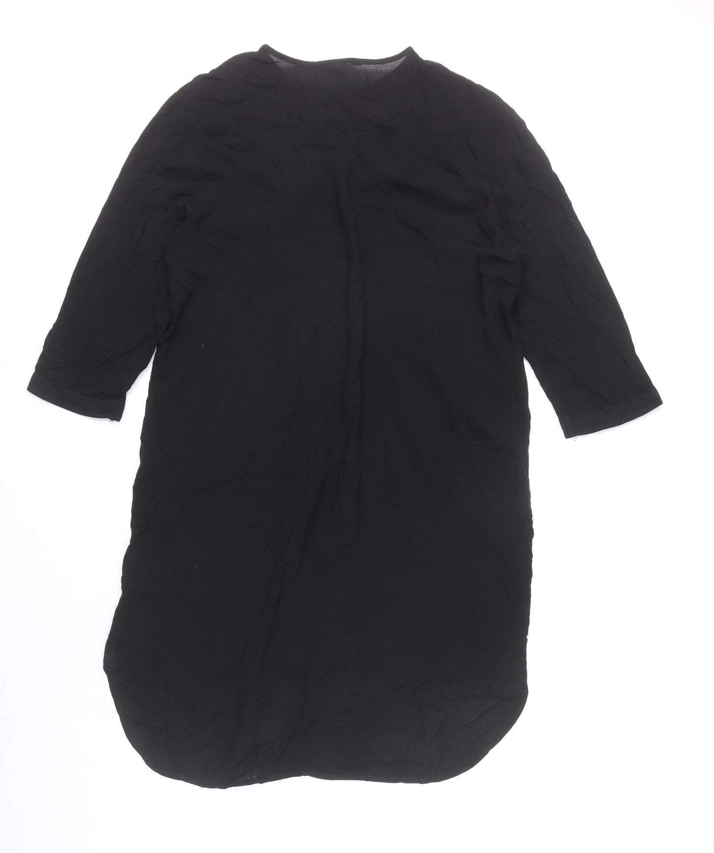 H&M Womens Black Knee Length Shirt Dress UK 8 Viscose 3/4 Sleeve