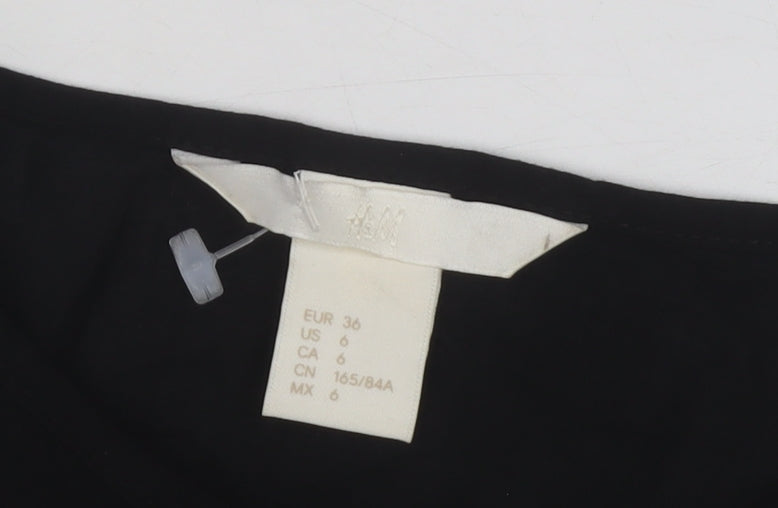 H&M Womens Black Knee Length Shirt Dress UK 8 Viscose 3/4 Sleeve