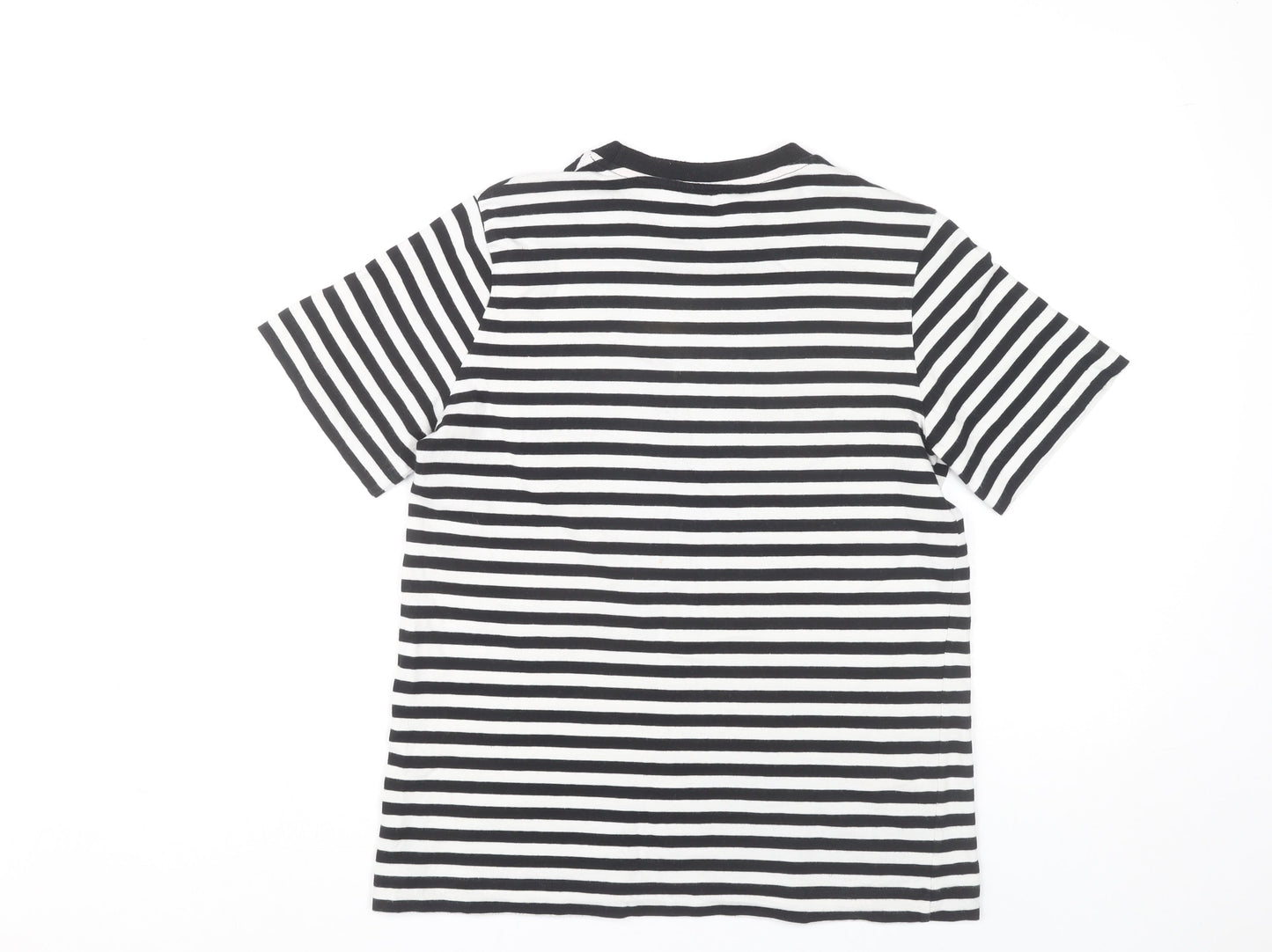 Massimo Dutti Women’s Black Striped Cotton T-Shirt S Crew Neck