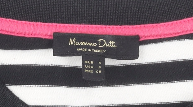 Massimo Dutti Women’s Black Striped Cotton T-Shirt S Crew Neck