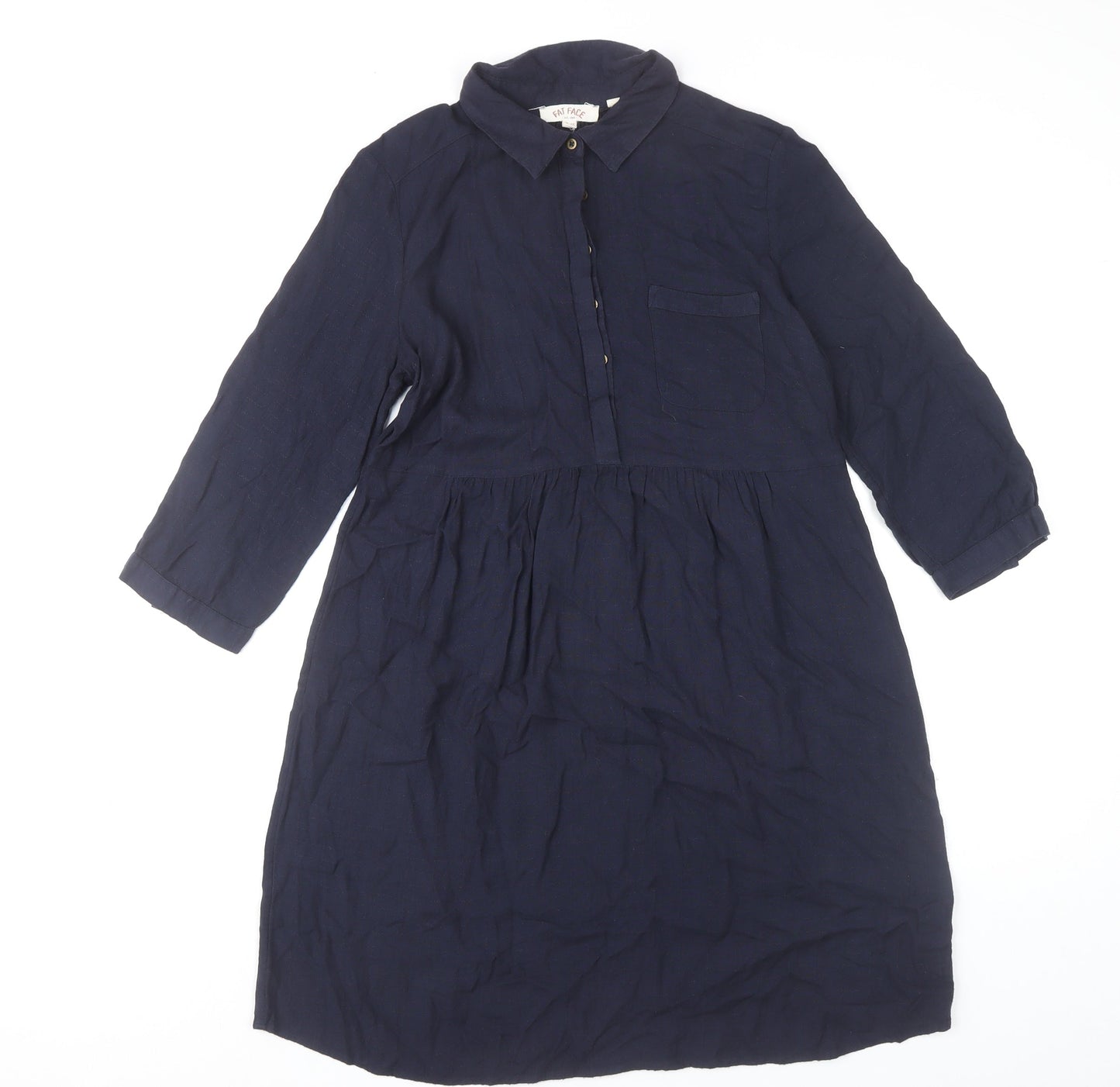 Fat Face Women’s Navy Blue Size 10 Knee Length 3/4 Sleeve Shirt Dress