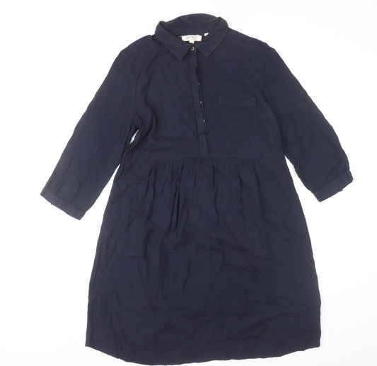 Fat Face Women’s Navy Blue Size 10 Knee Length 3/4 Sleeve Shirt Dress