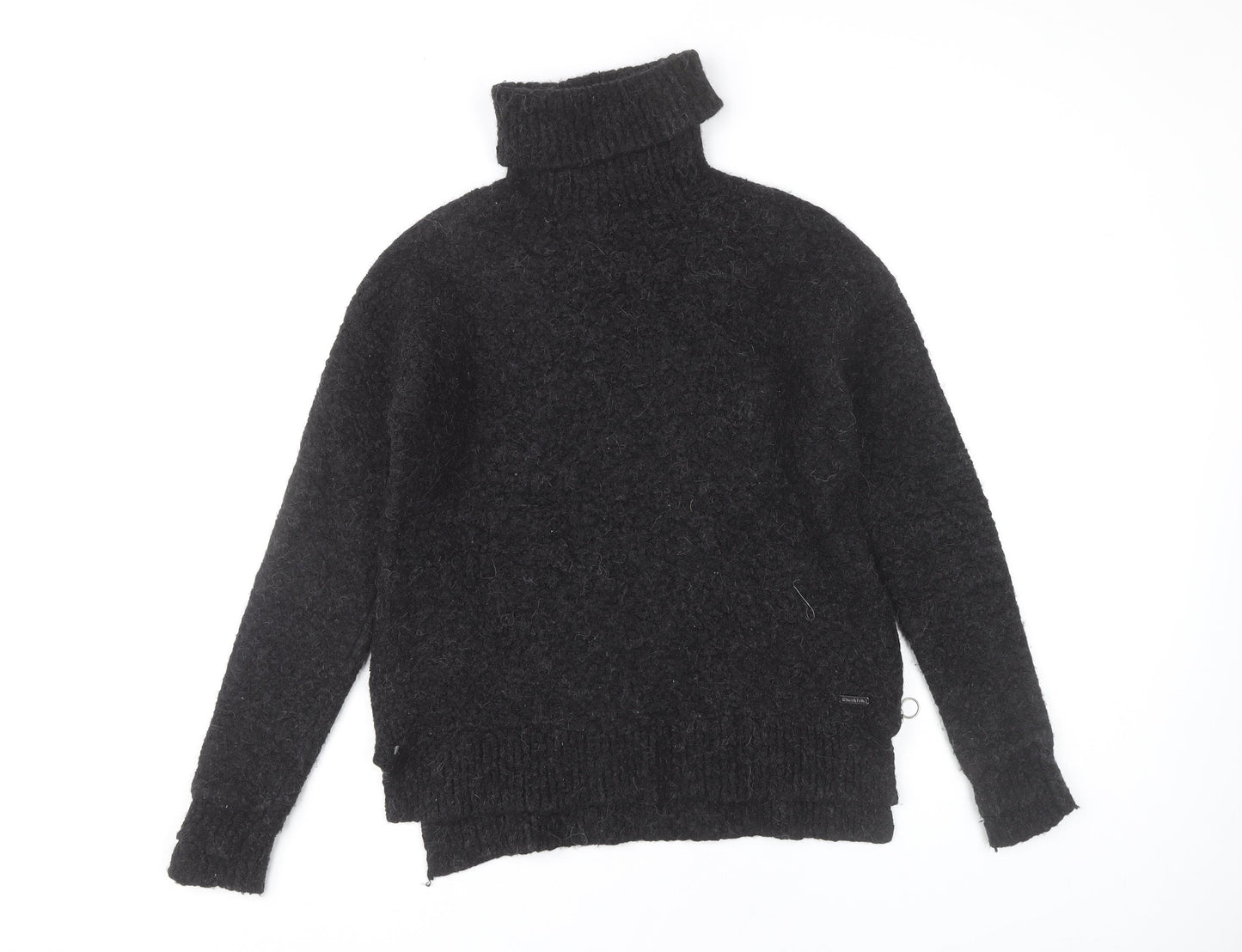 Sweaty Betty Women’s Black Roll Neck Chunky-Knit Jumper S Zip Detail