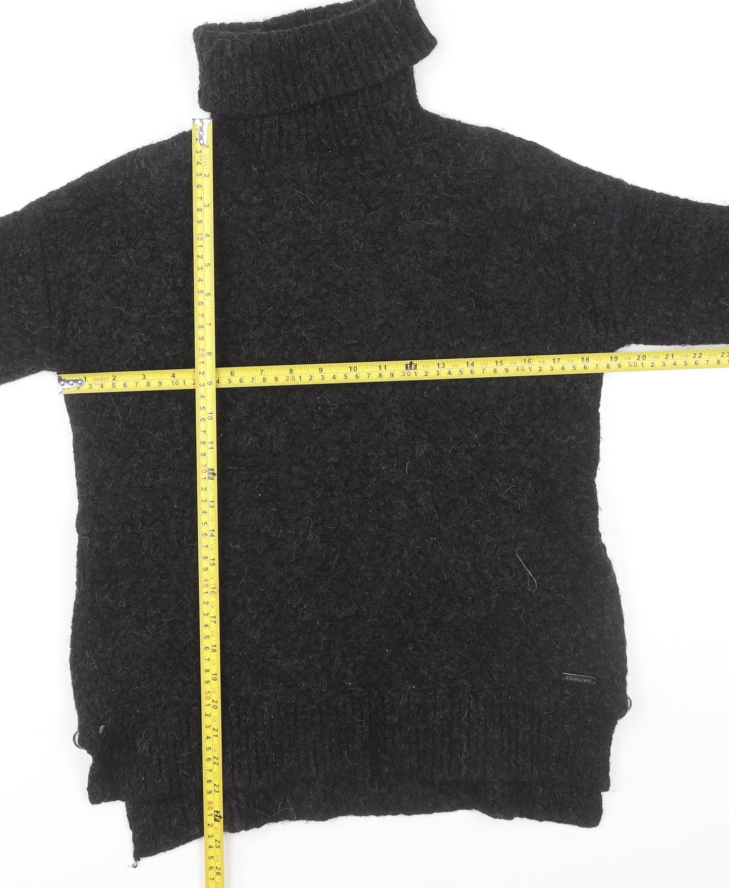 Sweaty Betty Women’s Black Roll Neck Chunky-Knit Jumper S Zip Detail