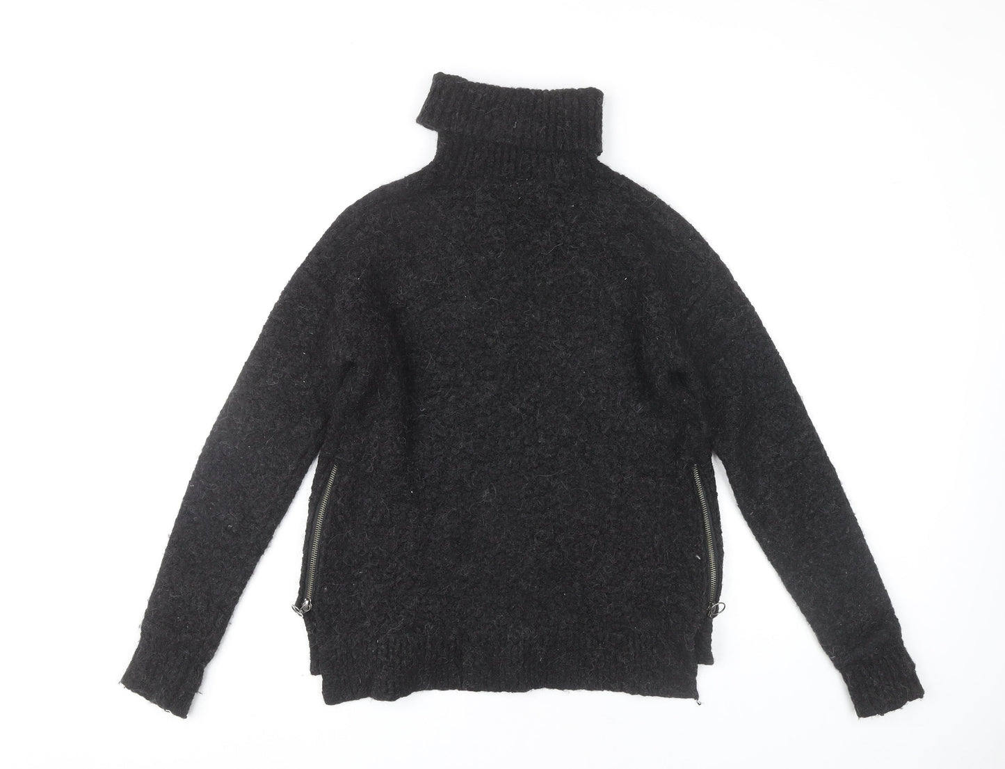Sweaty Betty Women’s Black Roll Neck Chunky-Knit Jumper S Zip Detail