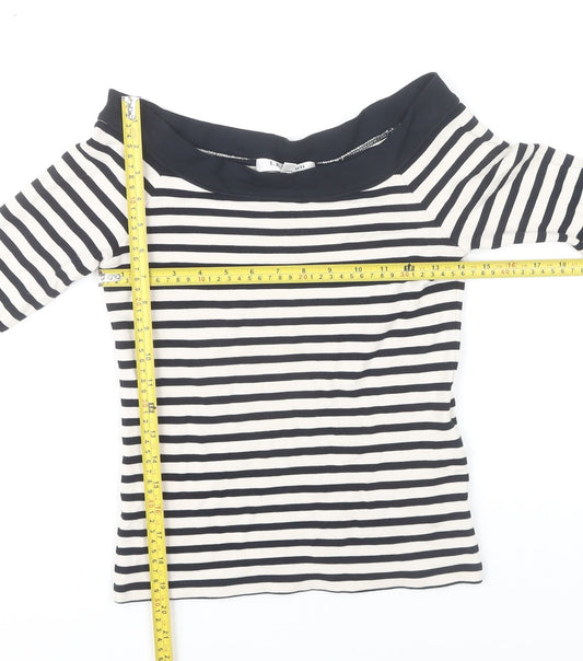 L.K. Bennett Women’s Blue Striped Off Shoulder Long Sleeve Top XS