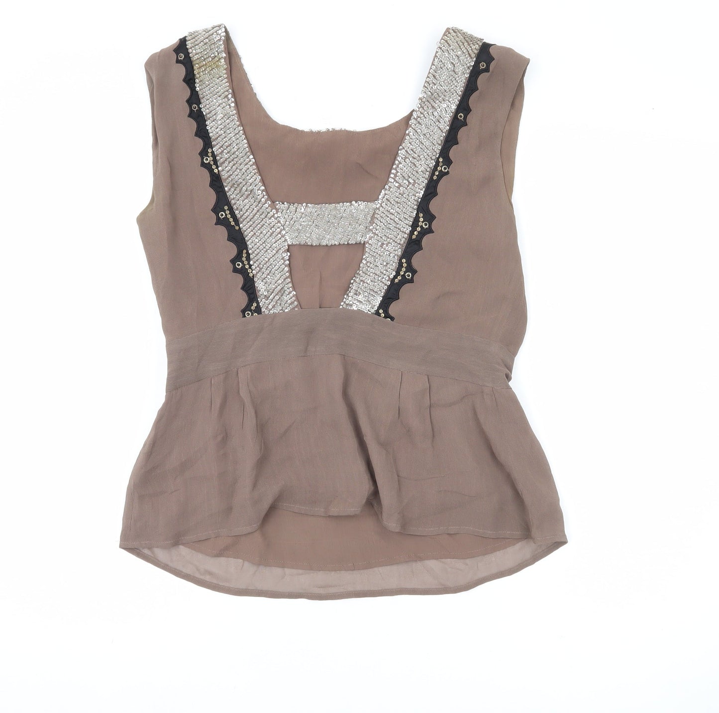 French Connection Women’s Brown Beaded Sequin Tunic Blouse Size 14