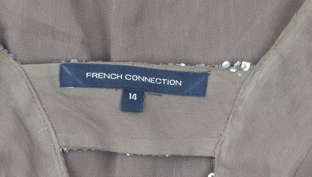 French Connection Women’s Brown Beaded Sequin Tunic Blouse Size 14