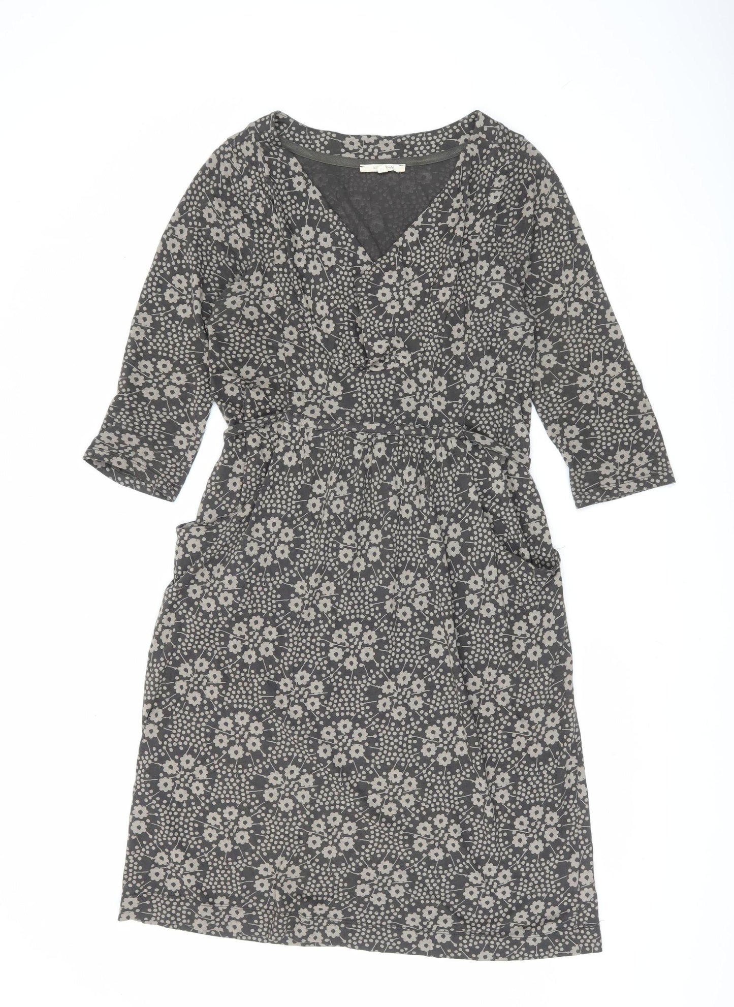 White Stuff Women’s Grey Floral A-Line Knee Length Dress Size 12