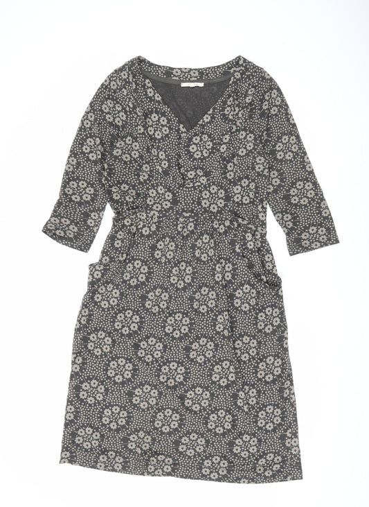White Stuff Women’s Grey Floral A-Line Knee Length Dress Size 12