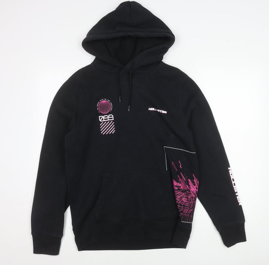 Hollister Men's Black Graphic Pullover Hoodie M Regular Fit Fleece