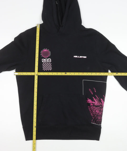 Hollister Men's Black Graphic Pullover Hoodie M Regular Fit Fleece