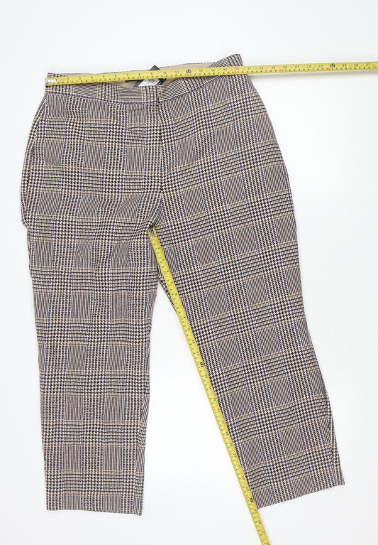 Marks and Spencer Women’s Multicoloured Check Wool Blend Straight Trousers Size 16
