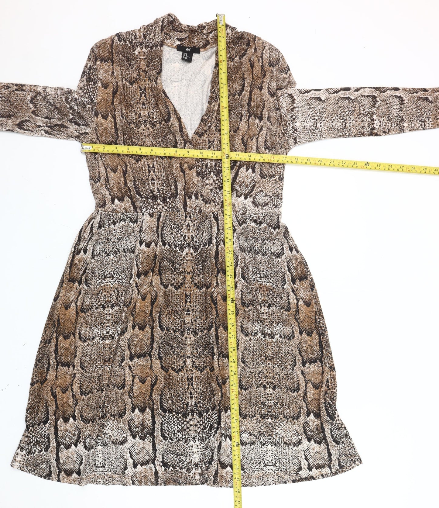 H&M Women’s Brown Snake Print A-Line Dress Size 12 Viscose Knit