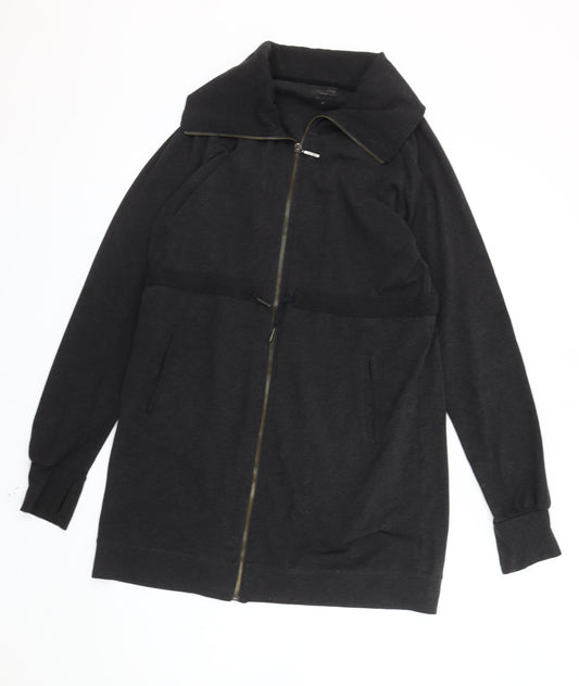 Calvin Klein Women's Black Mid-Length Jacket M Full Zip Collared