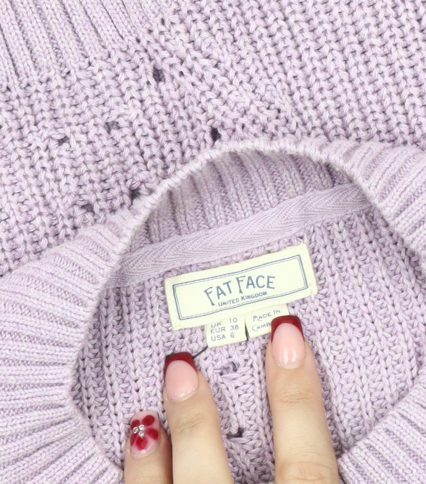Fat Face Womens Purple Cotton Crew Neck Jumper Size 10 Regular Fit