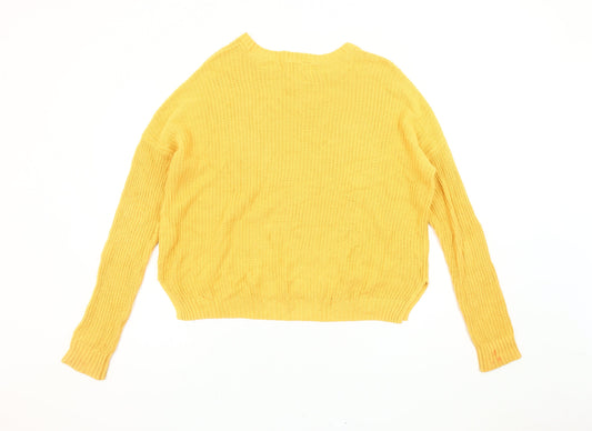 Hollister Women’s Yellow XS Crew Neck Long Sleeve Pullover Jumper