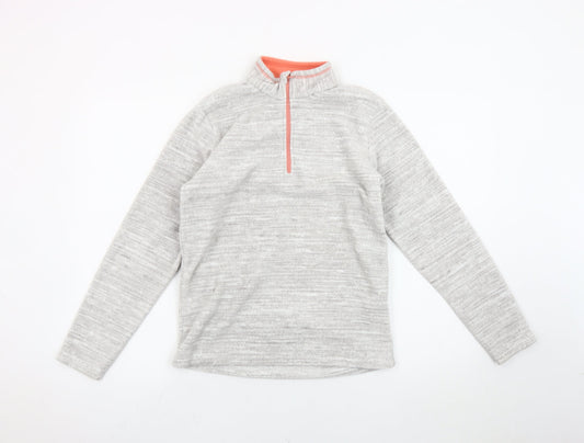 Decathlon Girls Grey Fleece Pullover Sweatshirt 14 Years High Neck 1/4 Zip