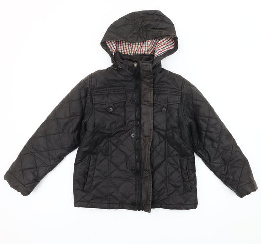 Ben Sherman Boys Black Quilted Hooded Jacket 7-8 Years Winter Padded Coat