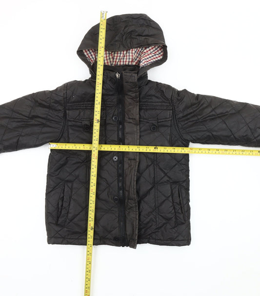 Ben Sherman Boys Black Quilted Hooded Jacket 7-8 Years Winter Padded Coat