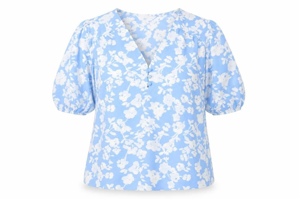 Marks and Spencer Women's Blue Floral V-Neck Blouse Size 6