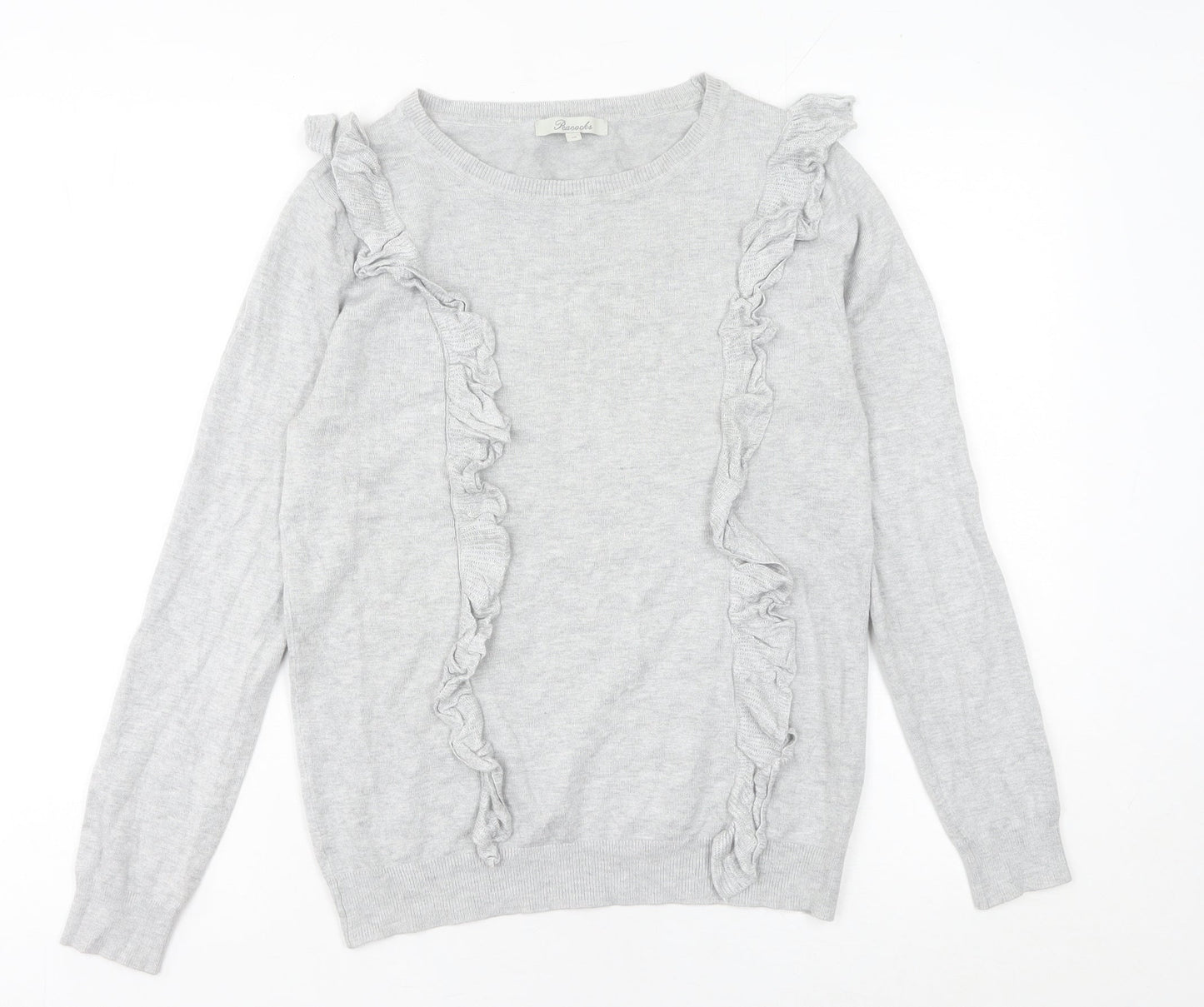 Peacocks Womens Grey Size 10 Ruffle Knit Crew Neck Jumper