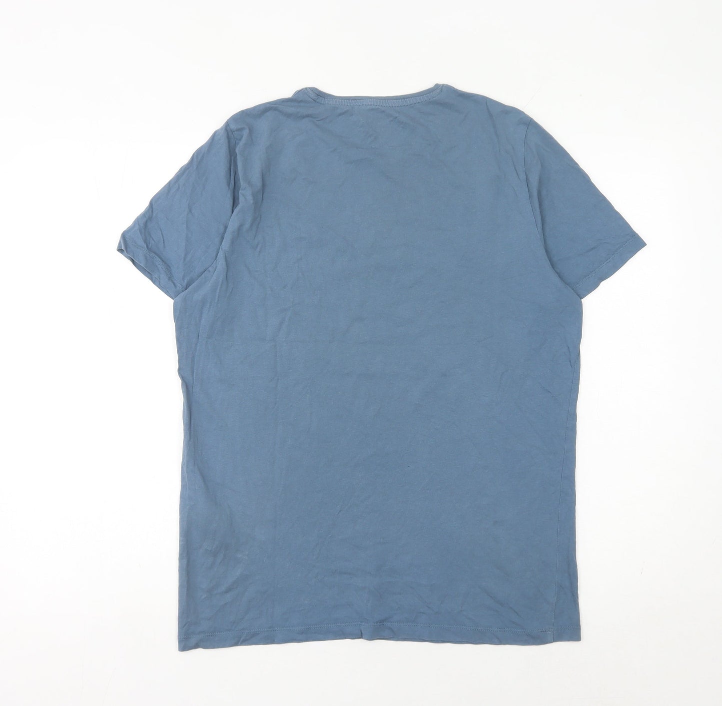 Jack & Jones Men's Blue Graphic Logo T-Shirt Size M Cotton Crew Neck