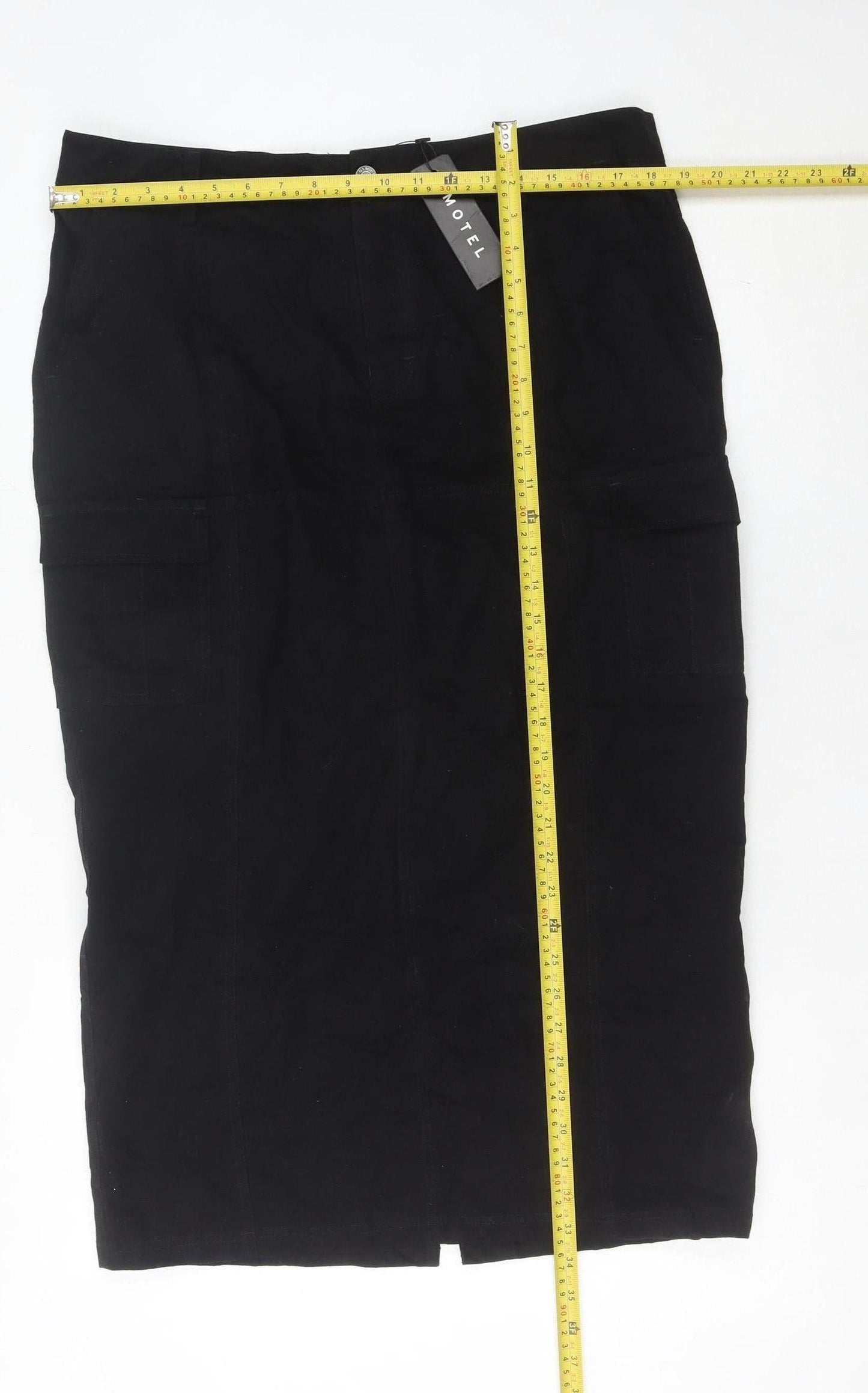 Motel Women’s Black Midi Cargo Skirt L Cotton Pockets Casual