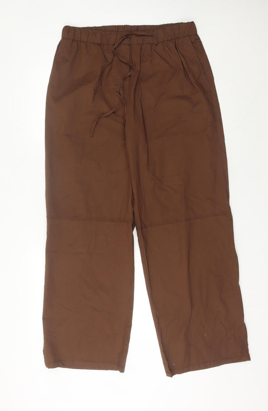 Massimo Dutti Women’s Brown Straight Leg Cotton Trousers Size 14