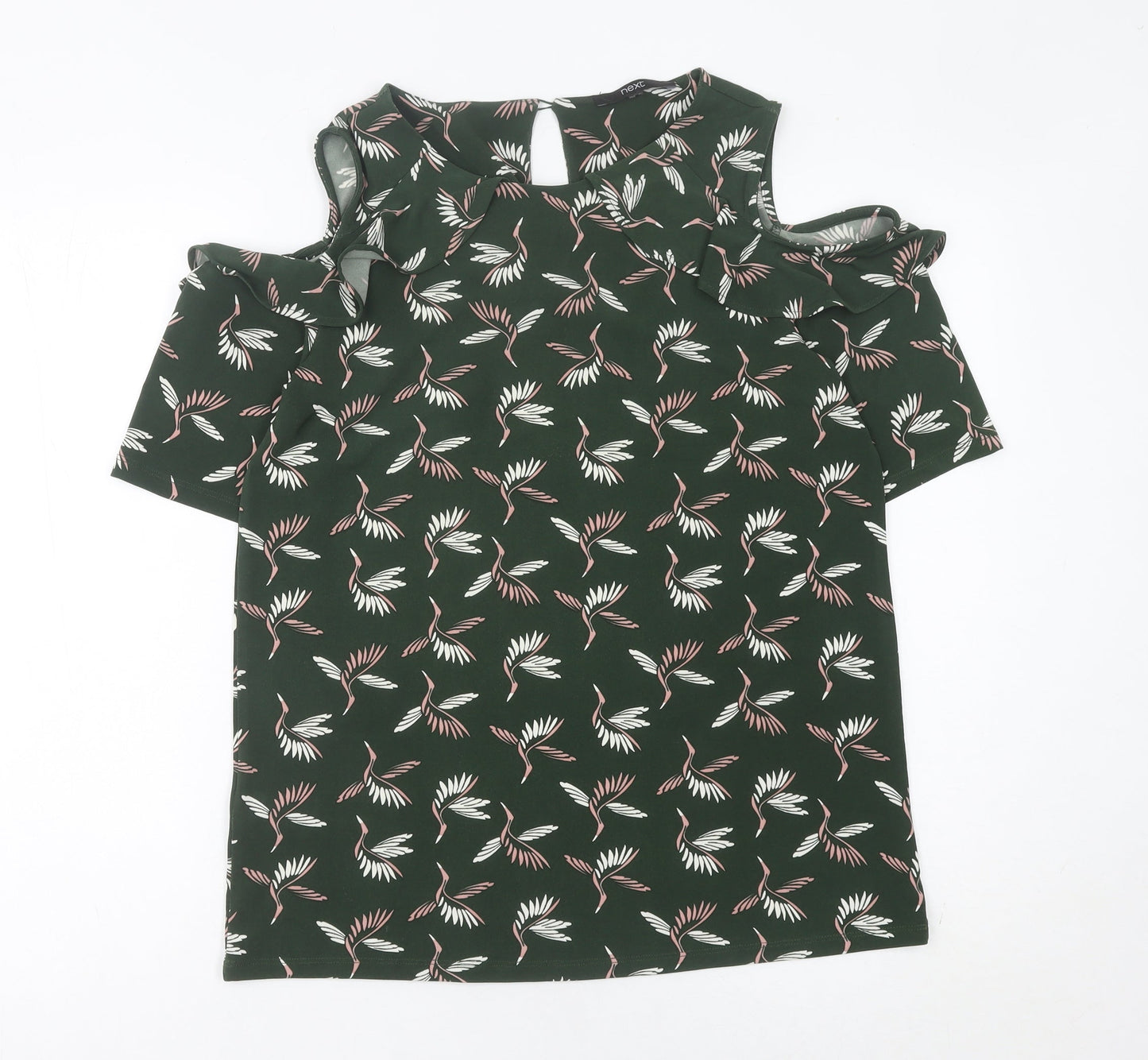 Next Women’s Green Bird Print Cold Shoulder Blouse UK 12