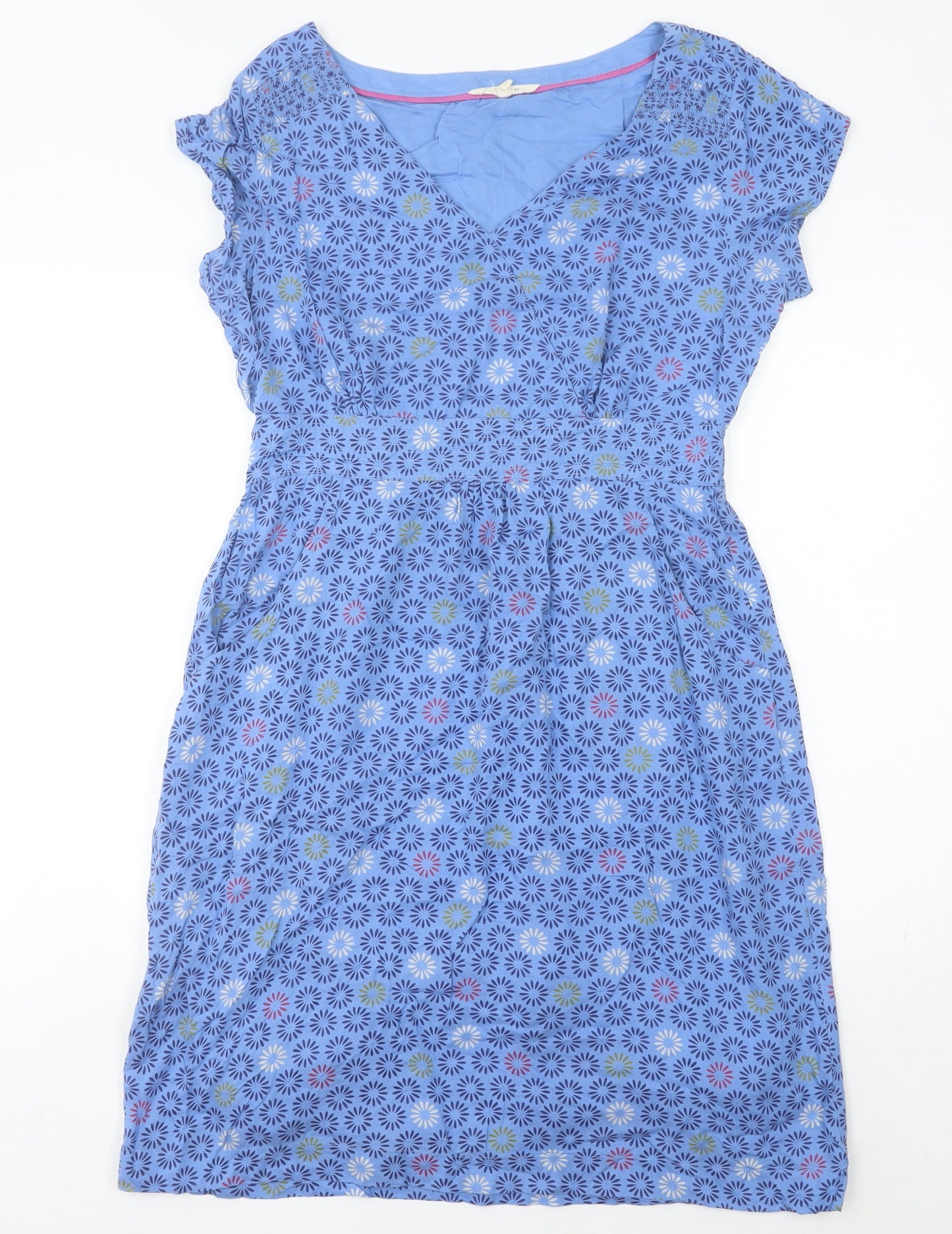 White Stuff Women’s Blue Floral A-Line Knee Length Dress Size 12