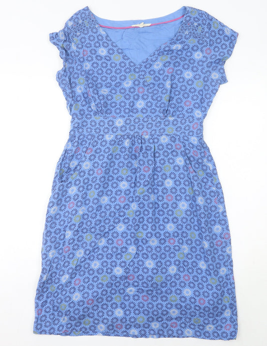 White Stuff Women’s Blue Floral A-Line Knee Length Dress Size 12