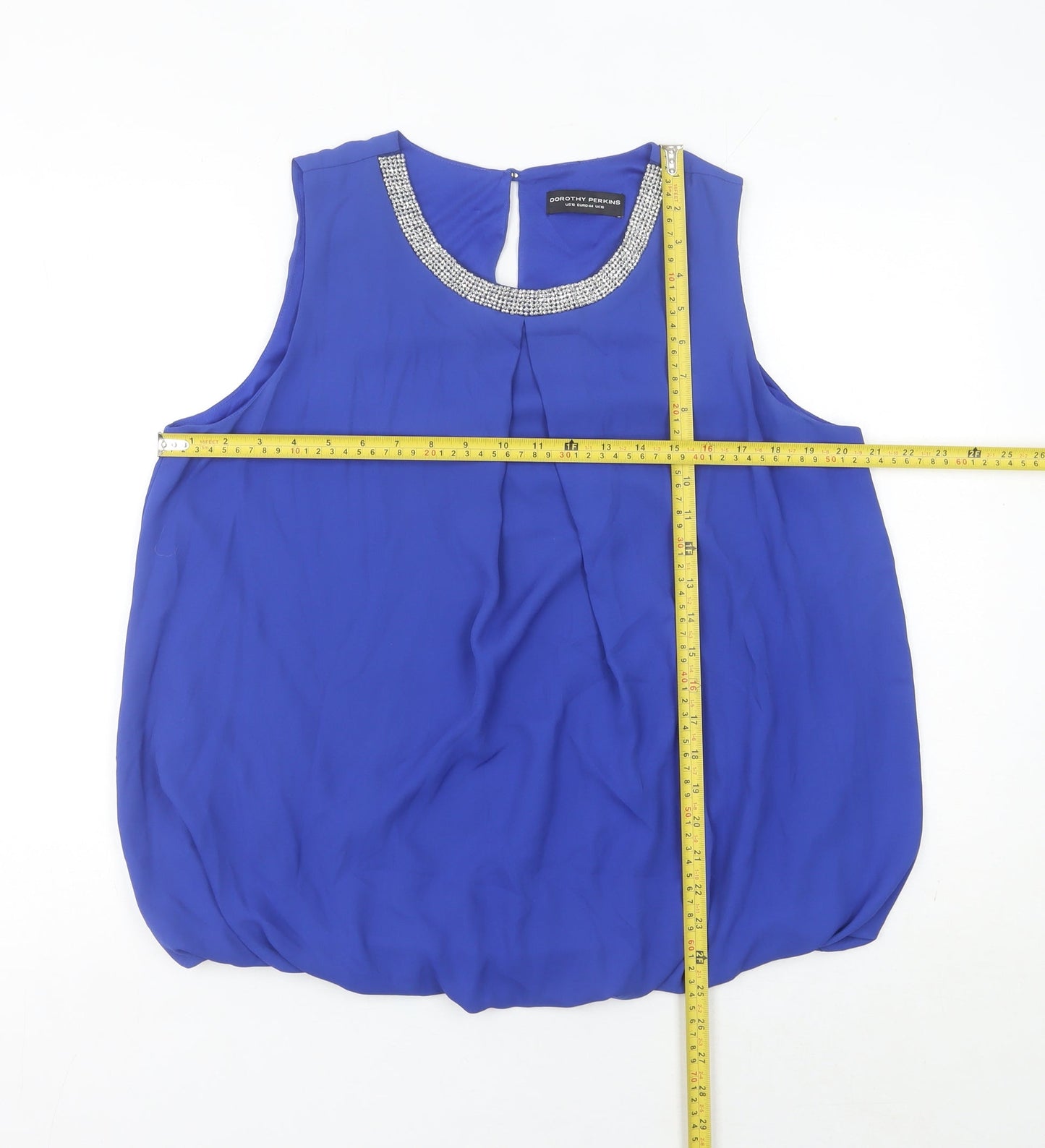Dorothy Perkins Women’s Blue Beaded Sleeveless Chiffon Blouse UK 16