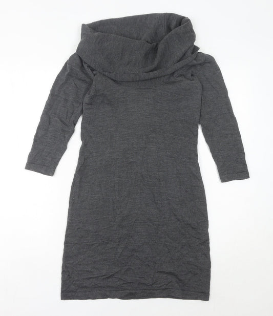 Hobbs Women’s Grey Wool Sheath Dress Size 10 Cowl Neck Long Sleeve