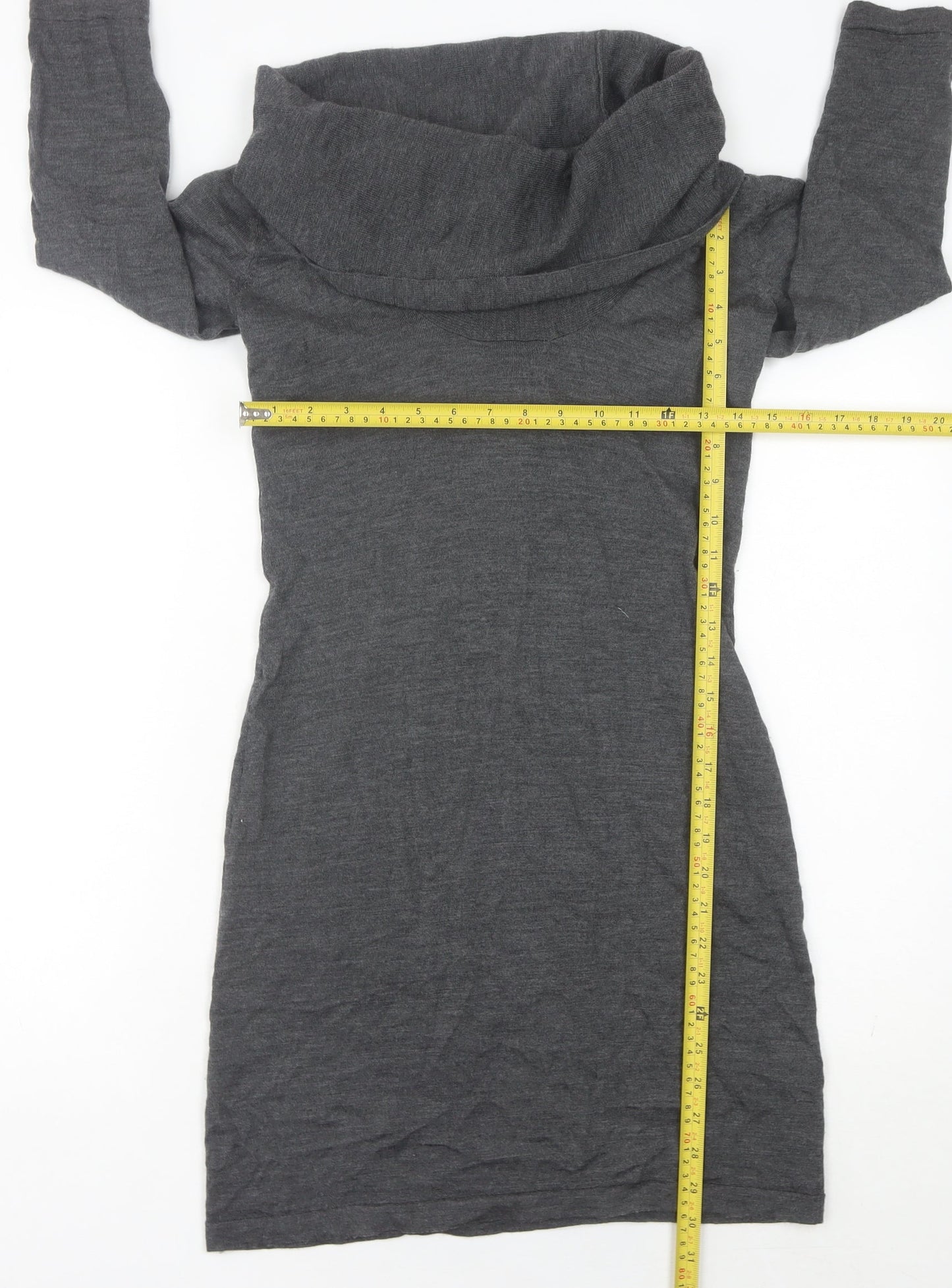 Hobbs Women’s Grey Wool Sheath Dress Size 10 Cowl Neck Long Sleeve