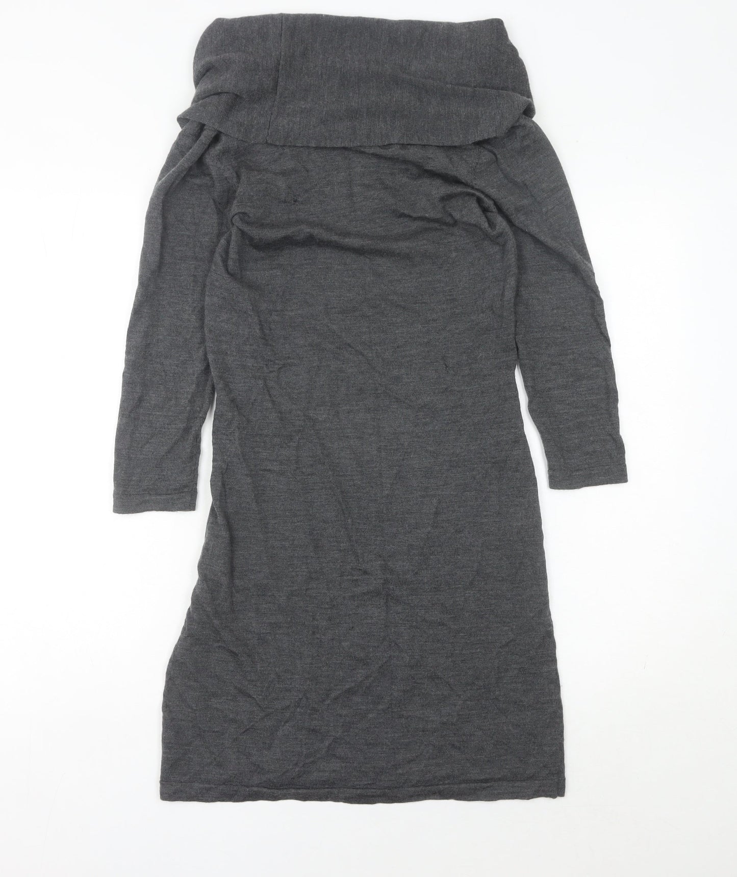 Hobbs Women’s Grey Wool Sheath Dress Size 10 Cowl Neck Long Sleeve