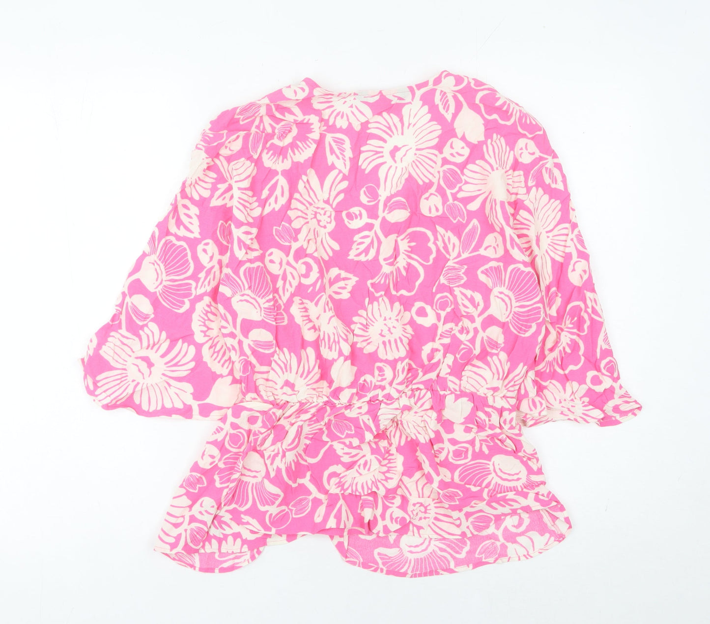 Marks and Spencer Women’s Pink Floral Wrap Blouse Size 10 V-Neck Kimono Sleeve