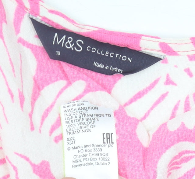 Marks and Spencer Women’s Pink Floral Wrap Blouse Size 10 V-Neck Kimono Sleeve