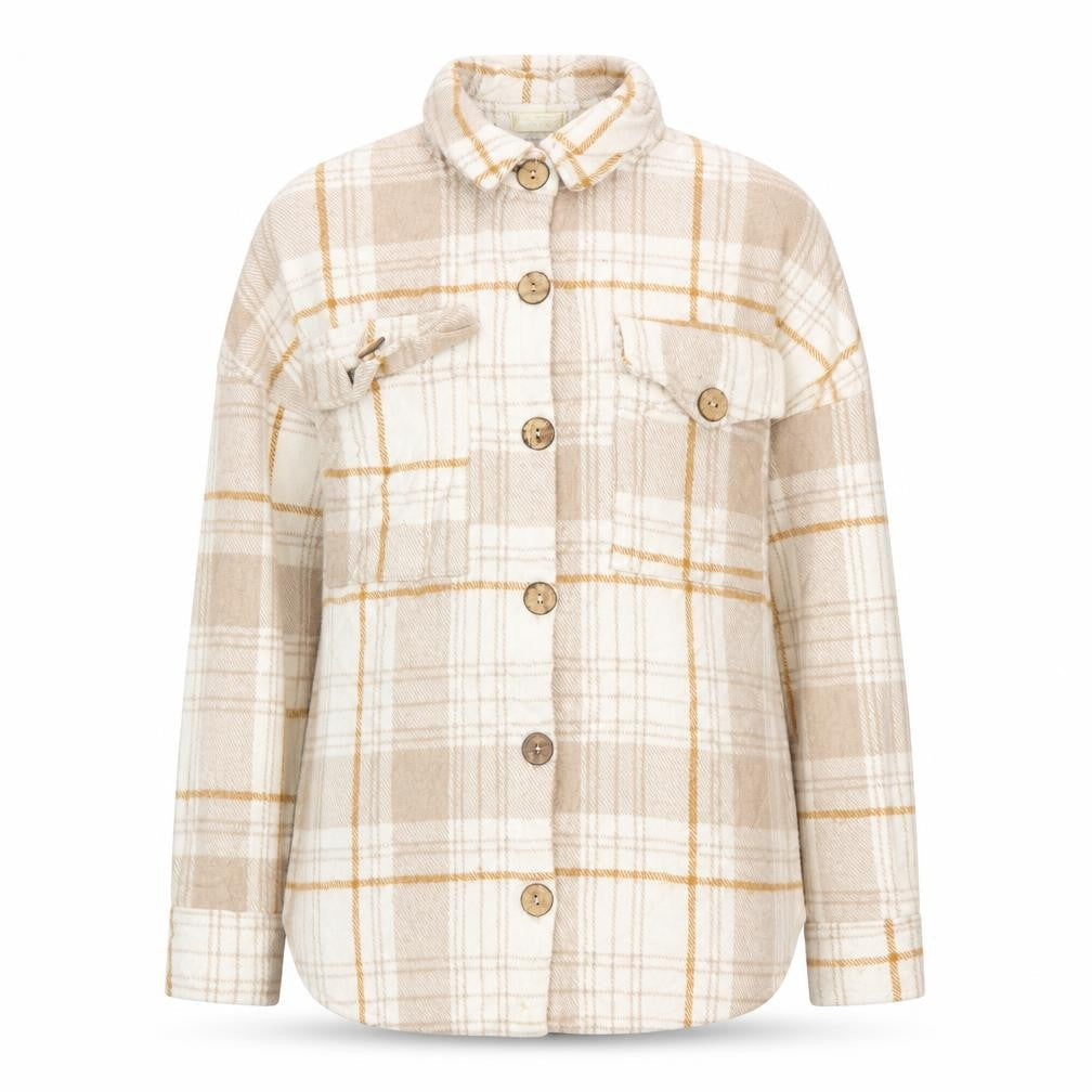 Carolina Women’s Beige Plaid Button-Up Shirt Size 2 Long Sleeve Woven