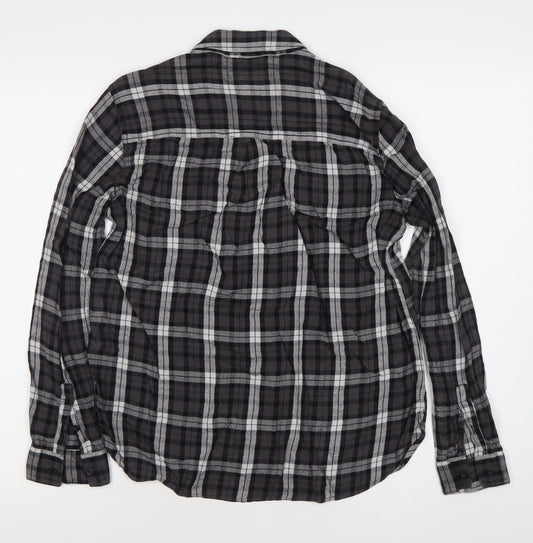 Jack Wills Womens Black Plaid Long Sleeve Button-Up Shirt UK 12