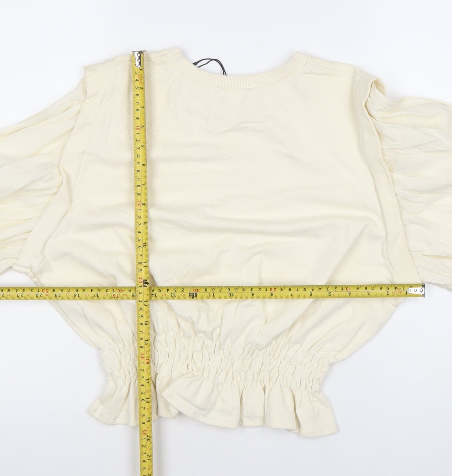 ZARA Women Ivory Cropped Puff Sleeve Ruffle Blouse Size 4