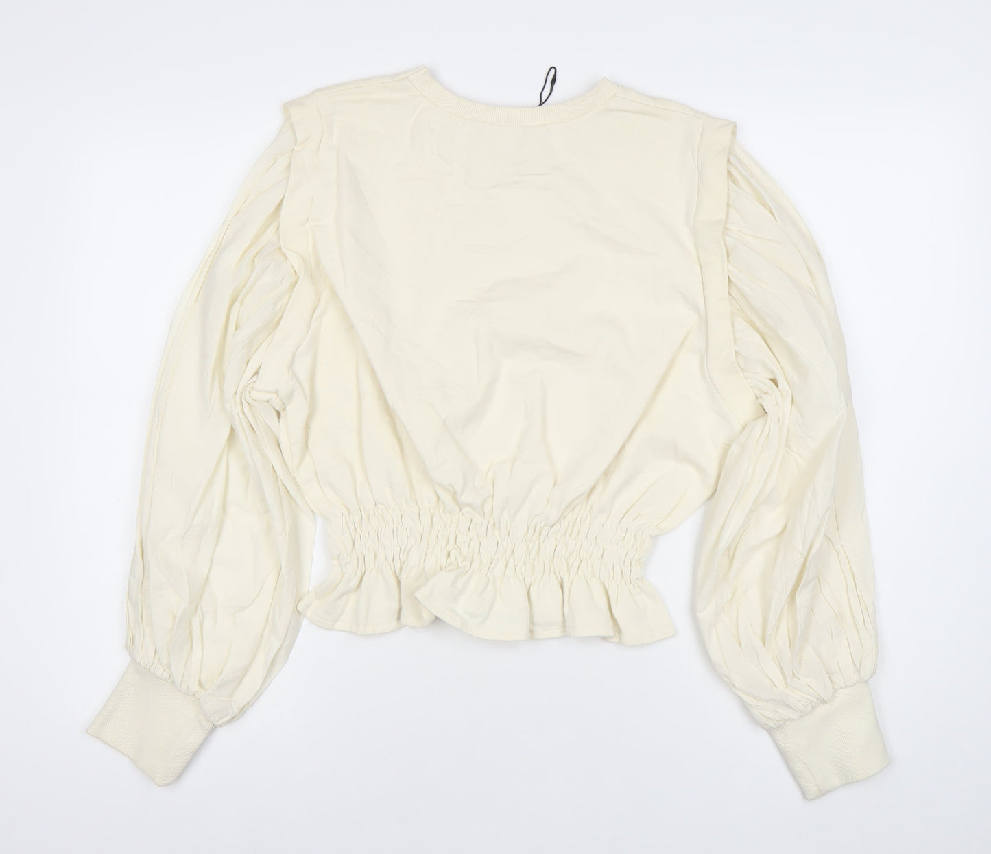 ZARA Women Ivory Cropped Puff Sleeve Ruffle Blouse Size 4