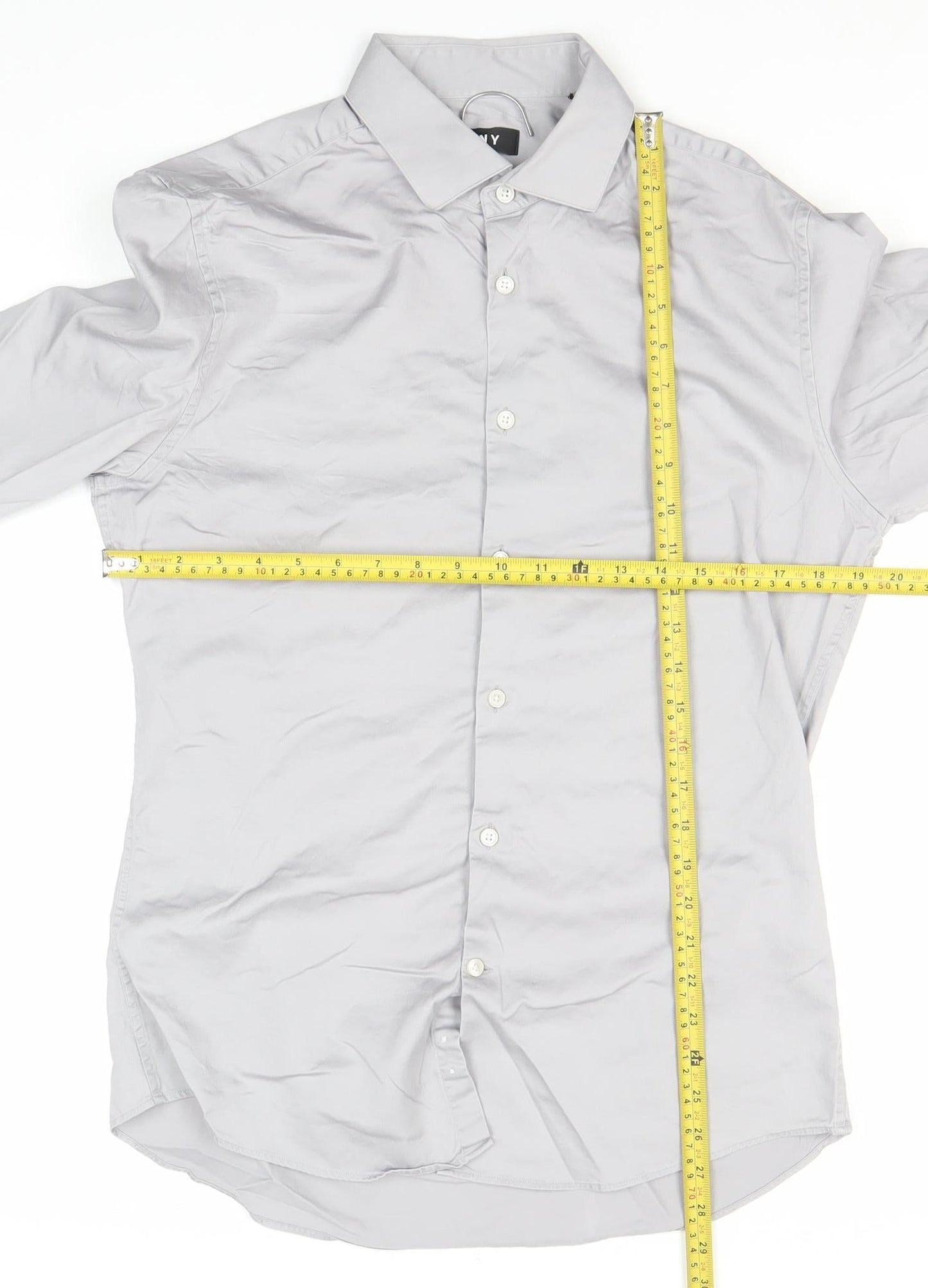 DKNY Men’s Grey Slim Fit Long Sleeve Formal Dress Shirt L 41cm
