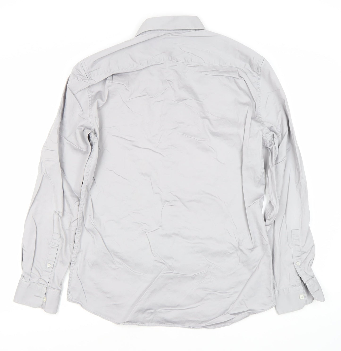 DKNY Men’s Grey Slim Fit Long Sleeve Formal Dress Shirt L 41cm