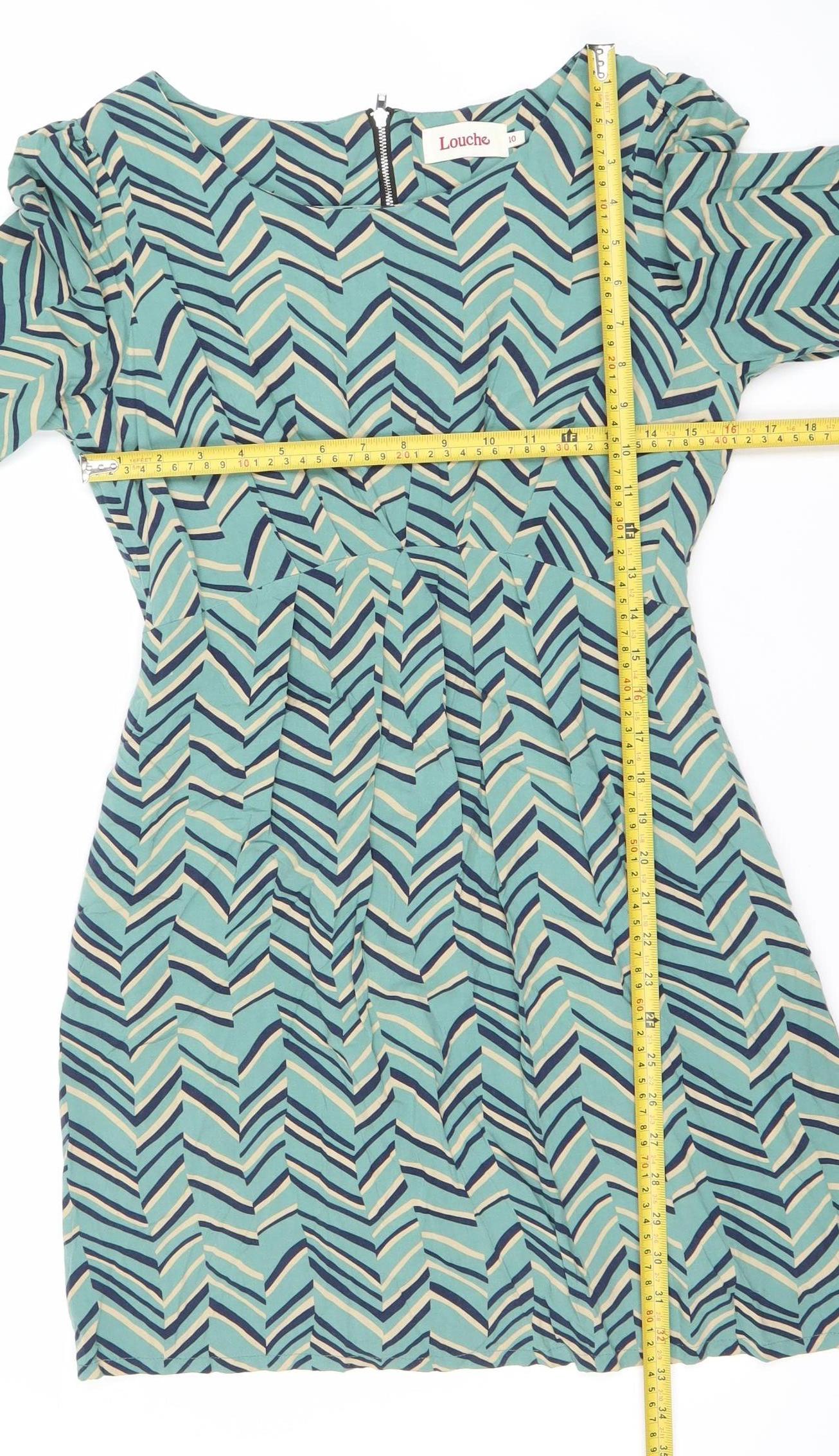 Louche Women’s Blue Geometric A-Line Knee Length Dress Size 10