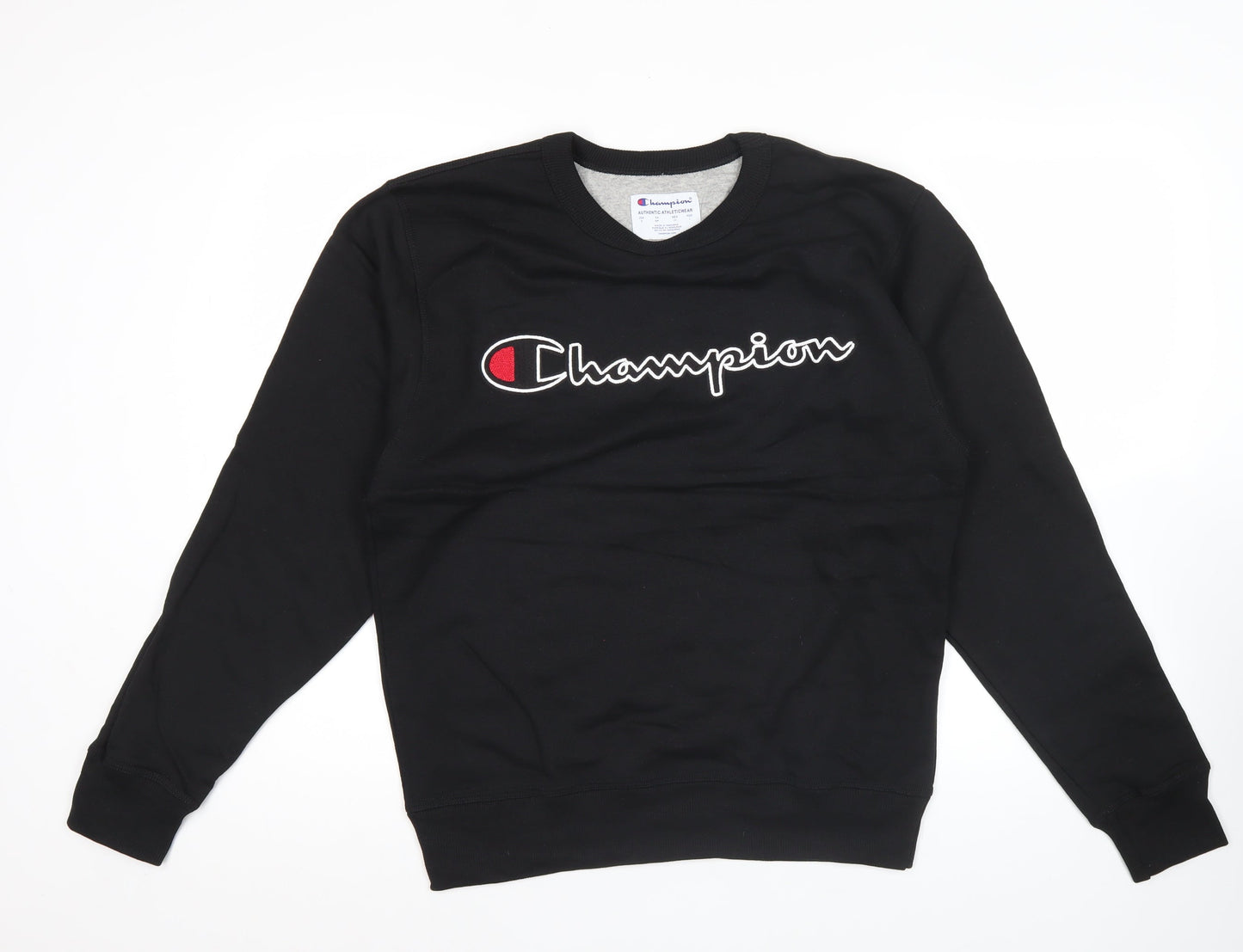 Champion Mens Black Small Pullover Sweatshirt Crew Neck Logo