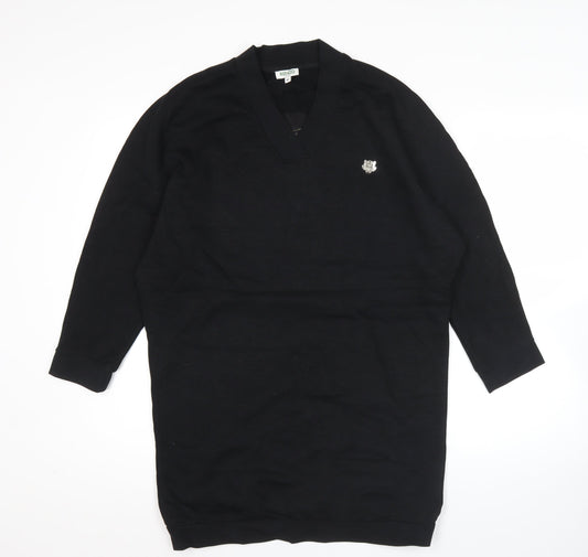 Kenzo Men's Black V-Neck Pullover Sweatshirt M with Embroidered Tiger