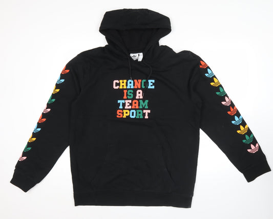 Adidas Mens Black L Pullover Hoodie Graphic Logo Sports Jersey